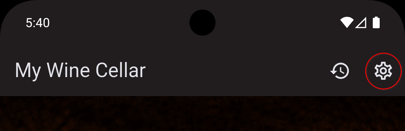 Settings – tap the gear icon
