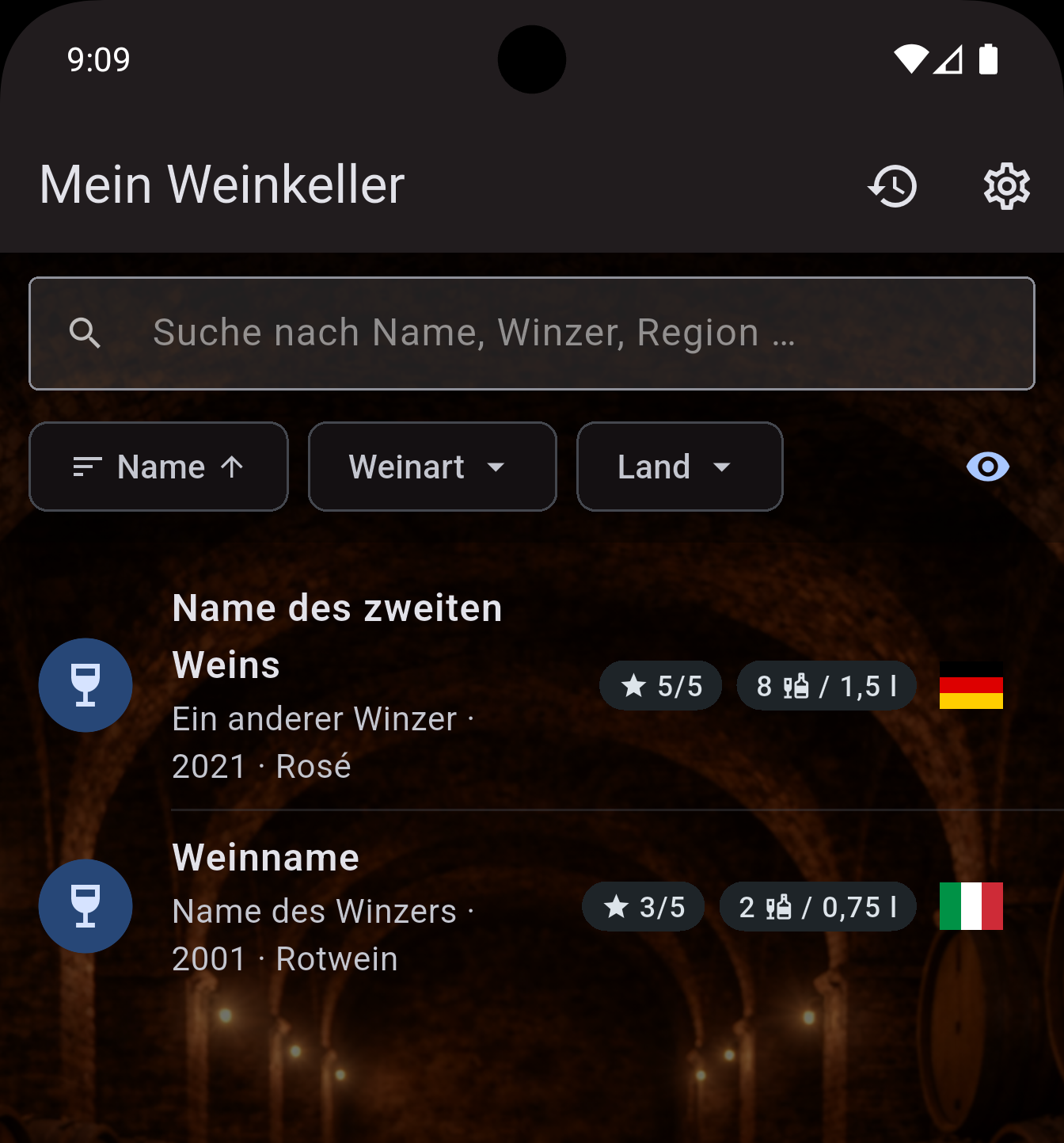 Weinlisten-Übersicht